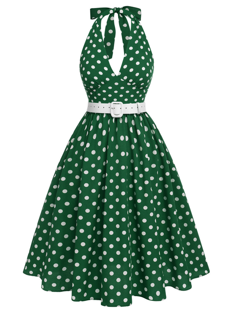 [Pre-Sale] Green 1950s Polka Dot Halter Dress