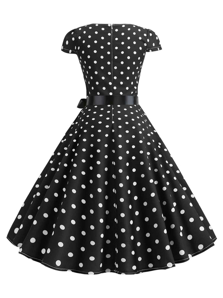 1950s Cap Sleeve Polka Dot Belted Dress