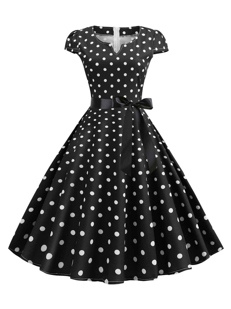 1950s Cap Sleeve Polka Dot Belted Dress