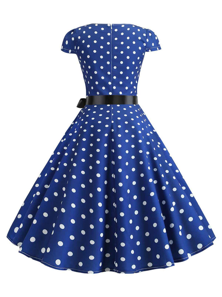 1950s Cap Sleeve Polka Dot Belted Dress