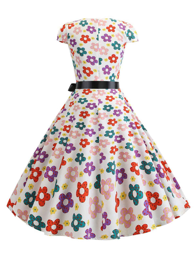 1950s Cap Sleeve Polka Dot Belted Dress