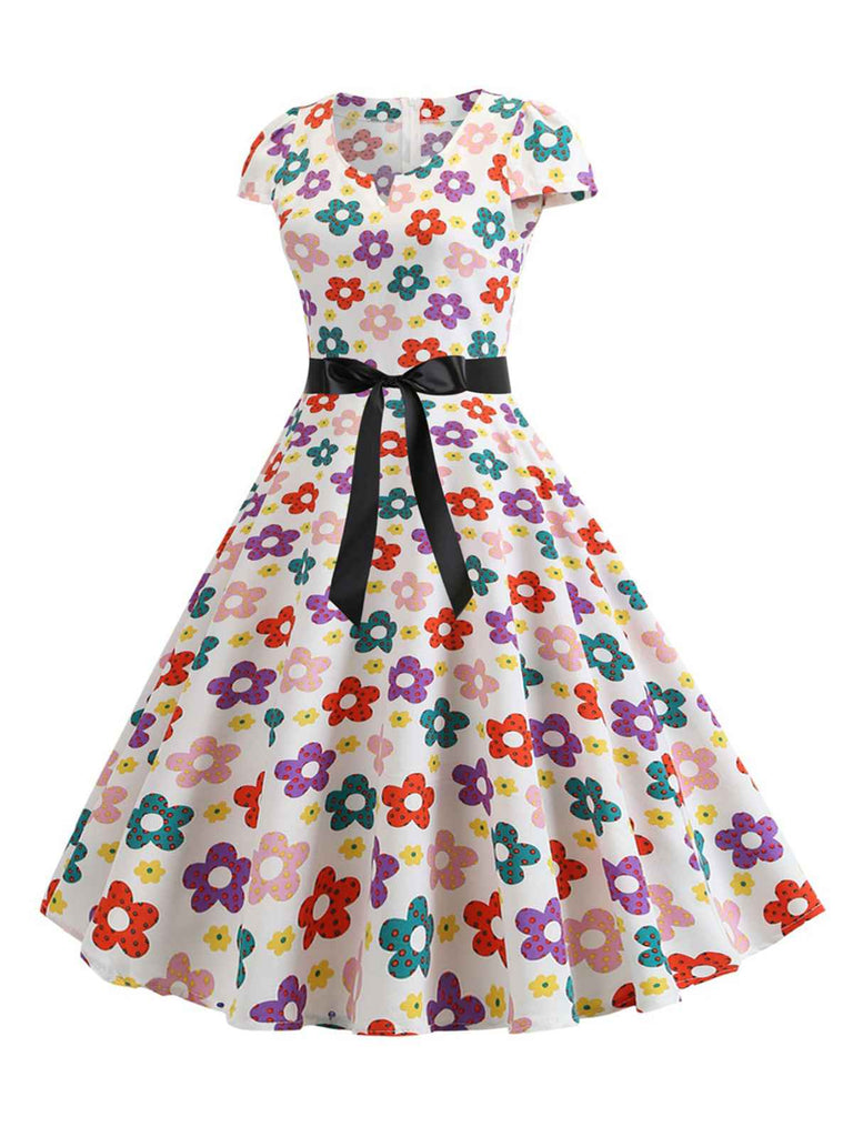 1950s Cap Sleeve Polka Dot Belted Dress