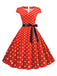 1950s Cap Sleeve Polka Dot Belted Dress