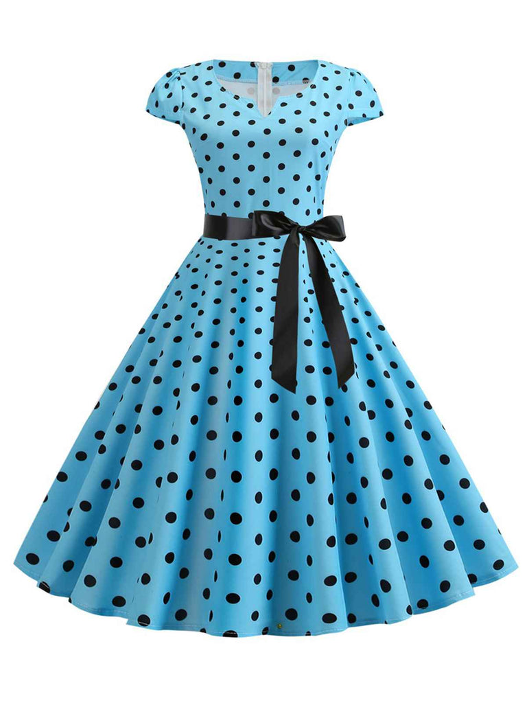 1950s Cap Sleeve Polka Dot Belted Dress