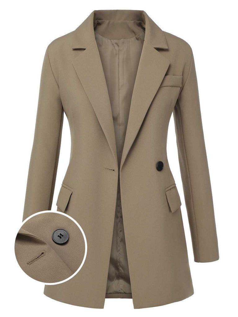 Khaki 1950s Lapel Suit Long Sleeve Coat