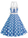 1950s Polka Dot Halter Belt Swing Dress