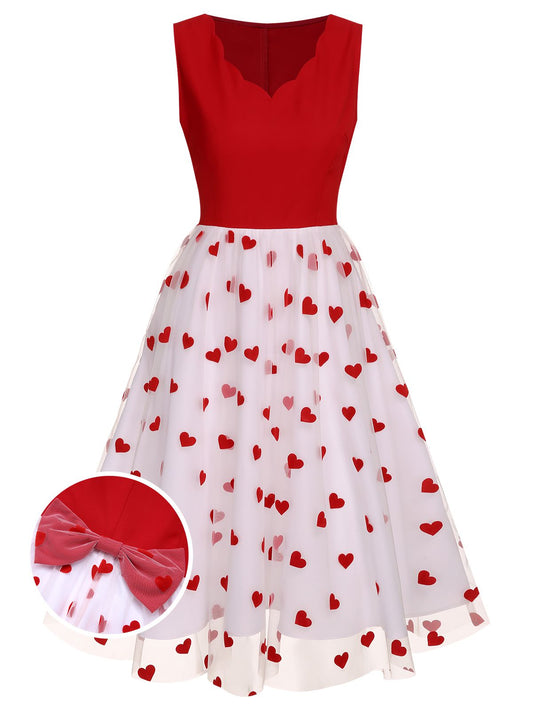 Red 1950s Heart Bow Sleeveless Dress