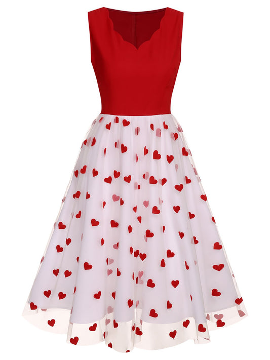 Red 1950s Heart Bow Sleeveless Dress