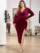 [Plus Size] Wine Red 1960s Flannelette V-Neck Dress