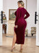 [Plus Size] Wine Red 1960s Flannelette V-Neck Dress