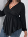 [Plus Size] Black 1950s Solid V-Neck Irregular Hem Top