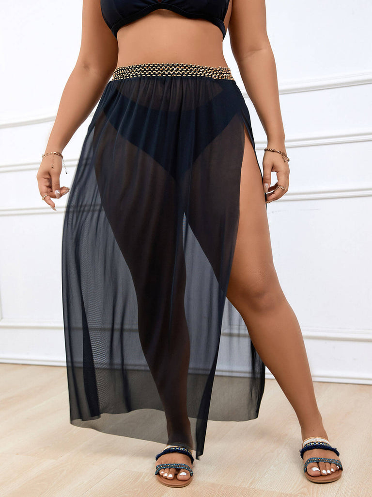 [Plus Size] Black 1950s Solid Slit Skirt Cover-up