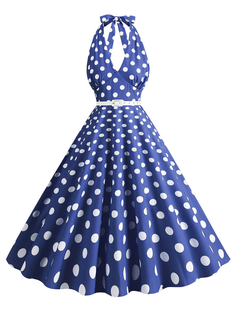 1950s Halter Polka Dot Print Swing Dress