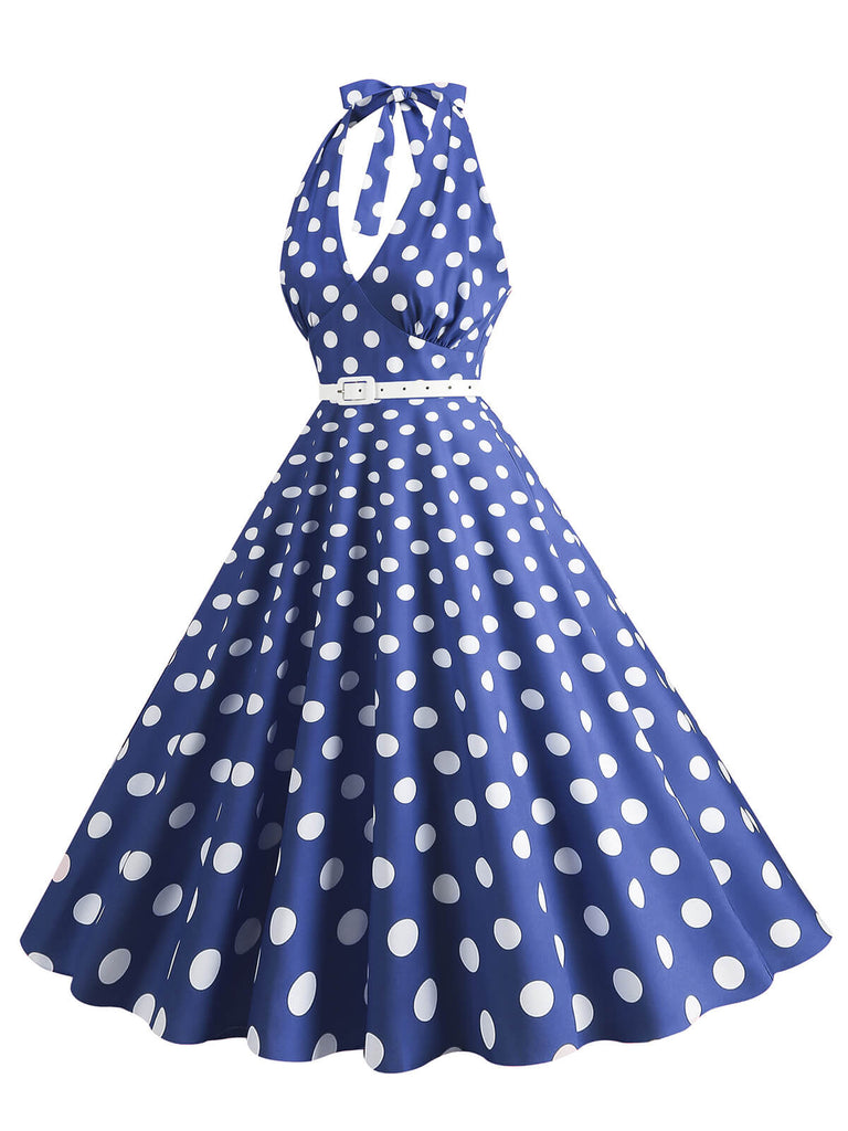 1950s Halter Polka Dot Print Swing Dress