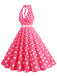 1950s Halter Polka Dot Print Swing Dress