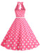 1950s Halter Polka Dot Print Swing Dress