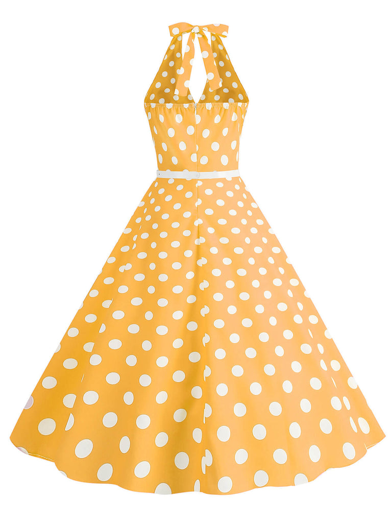 1950s Halter Polka Dot Print Swing Dress