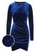 Royal Blue 1960s Solid Long Sleeve Velvet Dress