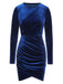 Royal Blue 1960s Solid Long Sleeve Velvet Dress