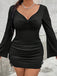 [Plus Size] Black 1960s Solid Drawstring Pencil Dress