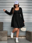 [Plus Size] Black 1950s Square Neck Solid Dress