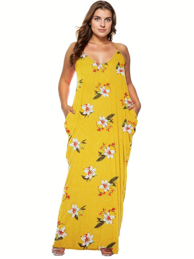 [Plus Size] 1960s Spaghetti Strap Floral Tulip Dress