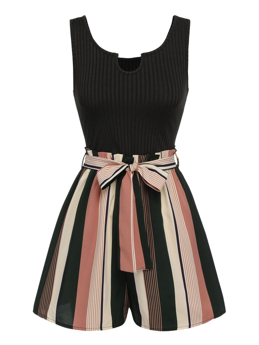 1950s Stripes Knitted Belted Romper