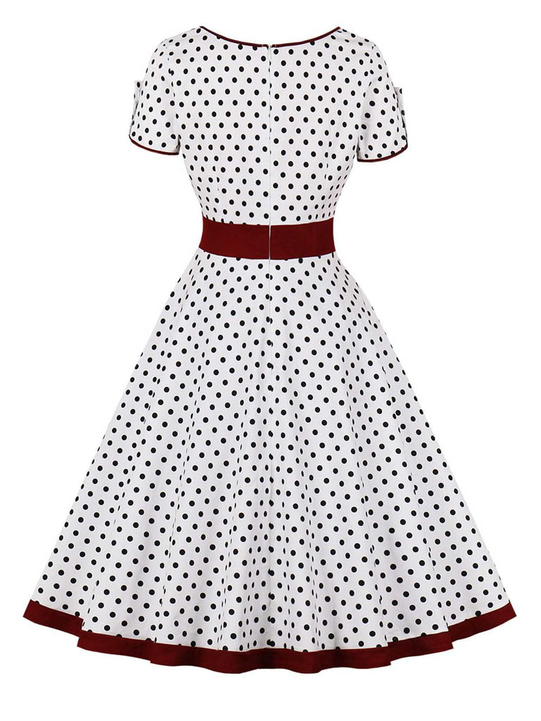 1950s Contrast Polka Dots Buttoned Dress