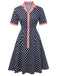 Dark Blue 1950s Polka Dot Lapel Dress