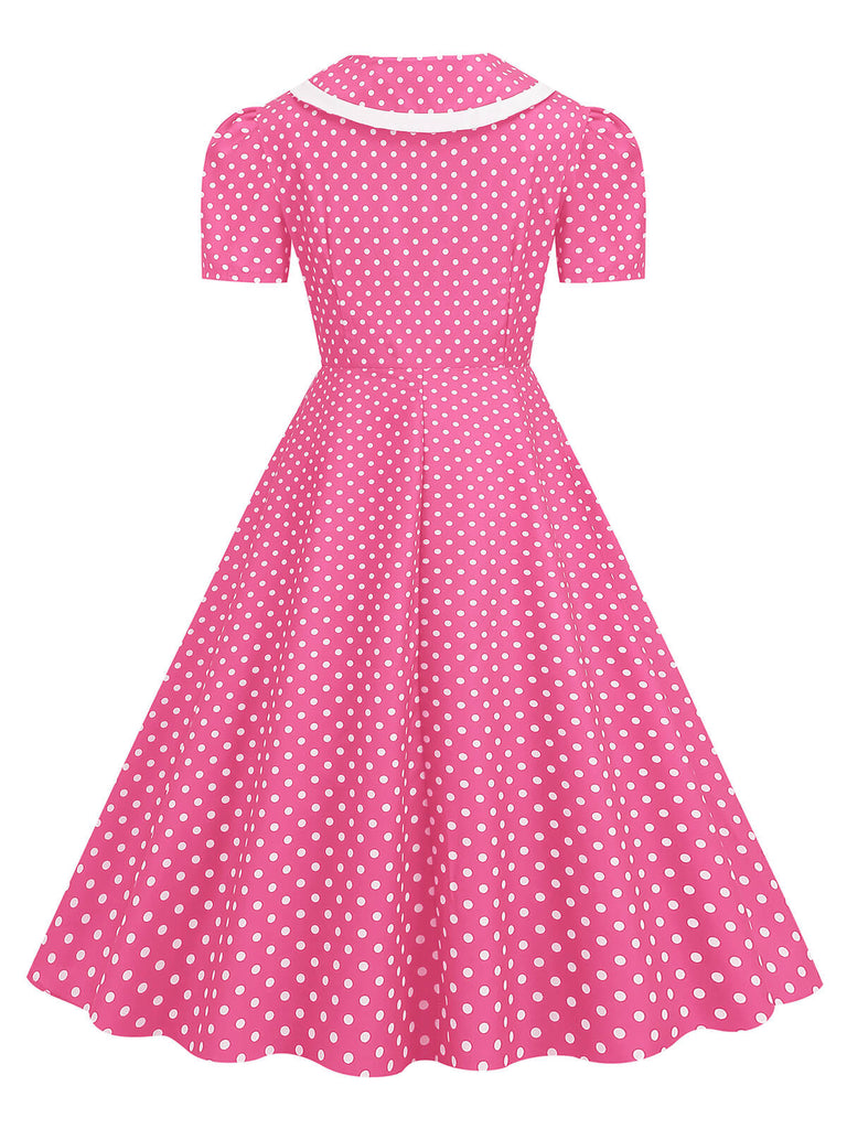 1950s Polka Dots Lapel Bowknot Swing Dress