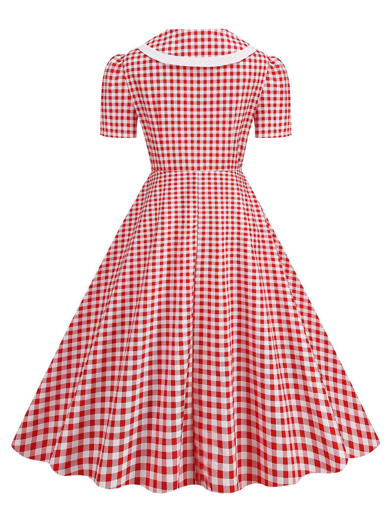 1950s Polka Dots Lapel Bowknot Swing Dress