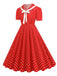 1950s Polka Dots Lapel Bowknot Swing Dress