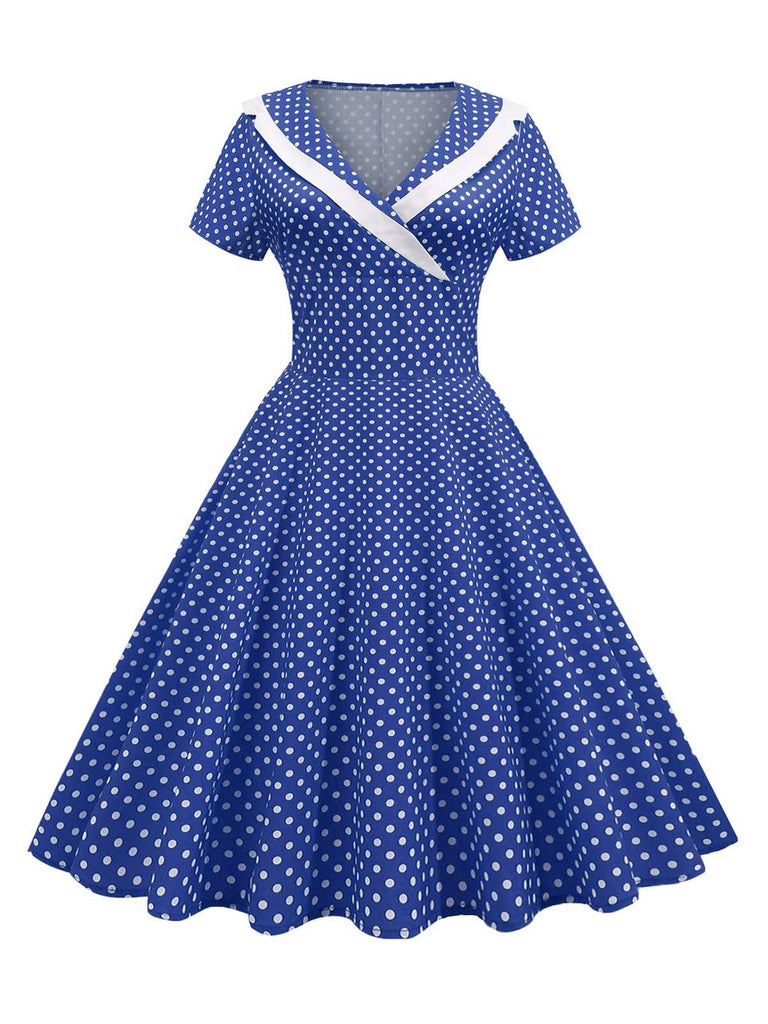 1950s V-Neck Polka Dots Swing Dress