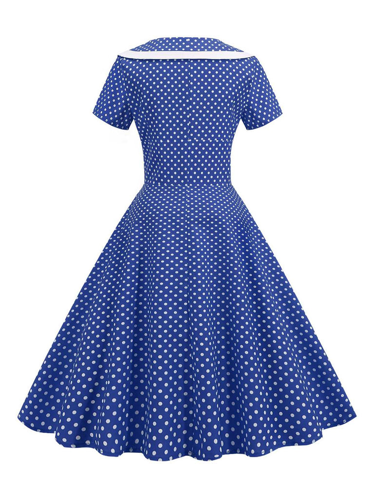 1950s V-Neck Polka Dots Swing Dress