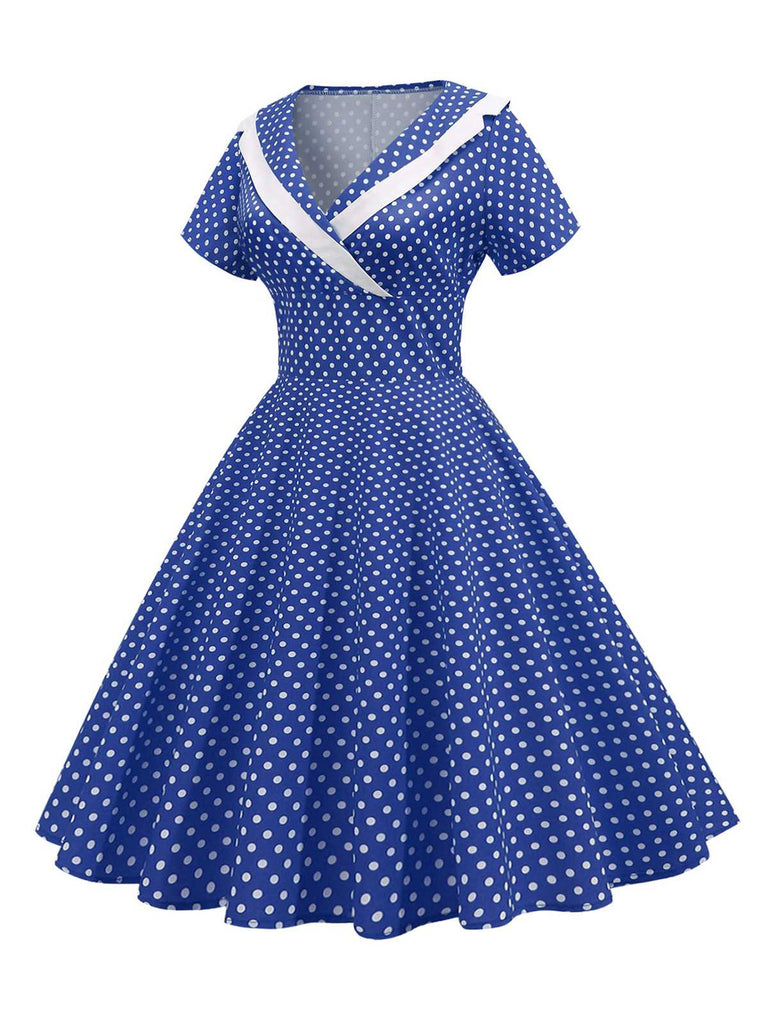 1950s V-Neck Polka Dots Swing Dress