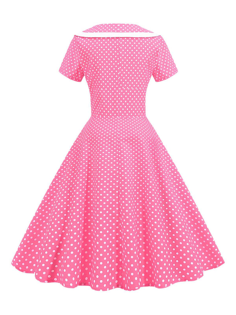 1950s V-Neck Polka Dots Swing Dress