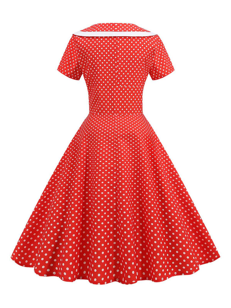 1950s V-Neck Polka Dots Swing Dress