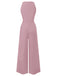 Pink 1950s Sleeveless Buttoned Solid Jumpsuit