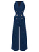 [Pre-Sale] Blue 1950s Sleeveless Buttoned Solid Jumpsuit