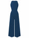 Blue 1950s Sleeveless Buttoned Solid Jumpsuit