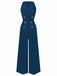 Blue 1950s Sleeveless Buttoned Solid Jumpsuit