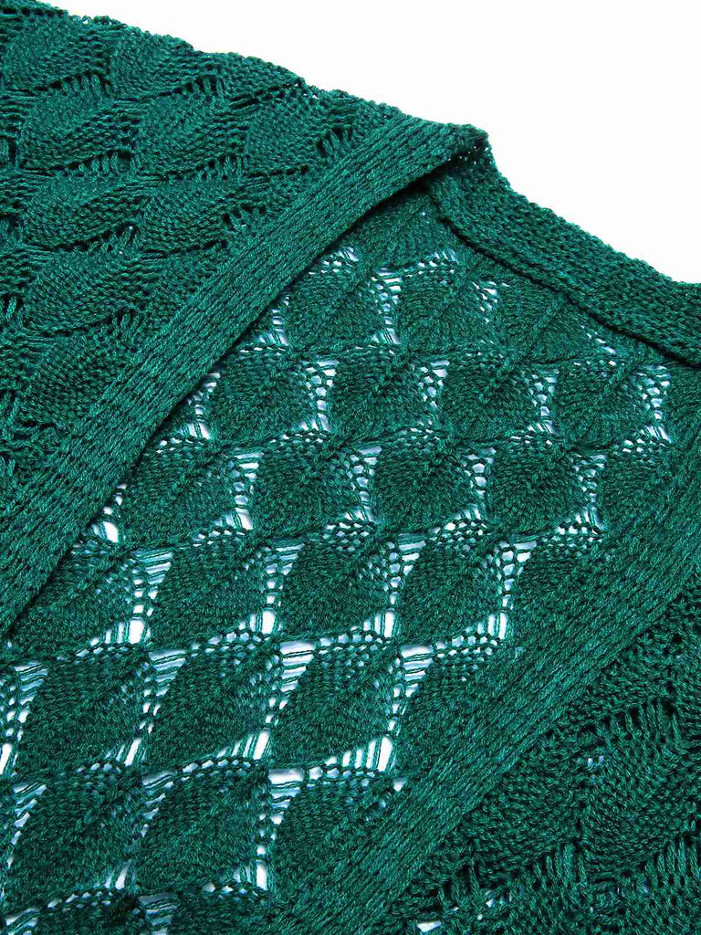 Green 1950s Open Front Crochet Cardigan