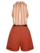 Brick Red 1940s Striped Lapel Romper