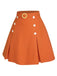 [Pre-Sale] Orange Red 1960s Button Solid Belted Skirt