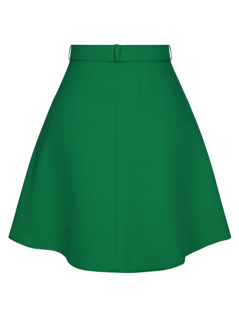 [Pre-Sale] Green 1960s Button Solid Belted Skirt