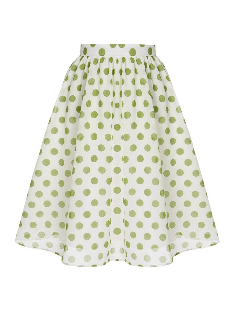 Green 1940s Schiffon Polka Dots Skirt