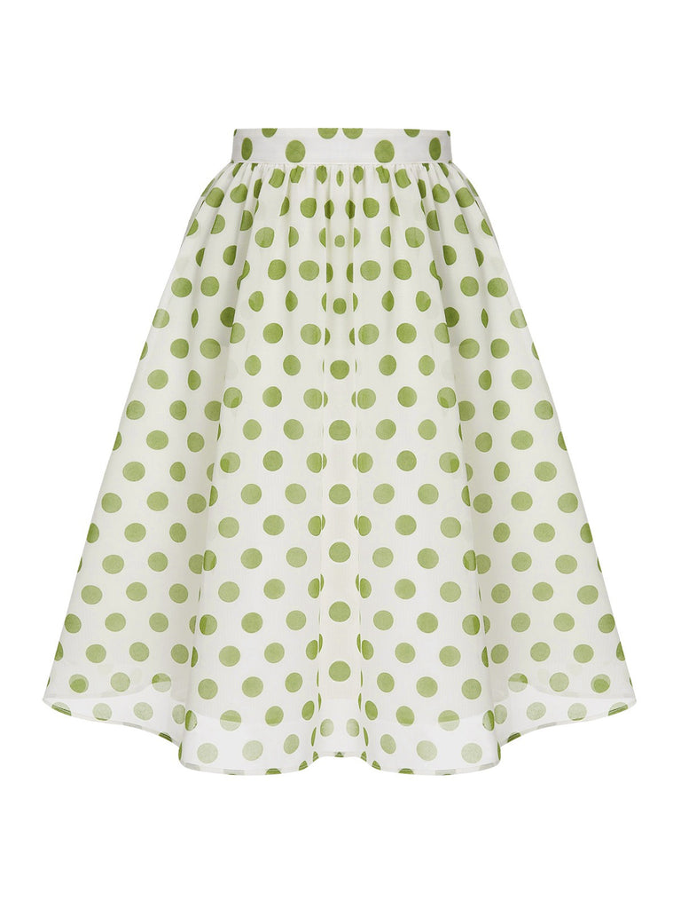 2PCS Green 1940s Buttons Shirt & Polka Dots Skirt