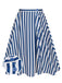 Blue 1940s Stripe Buttoned A-Line Skirt