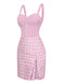 Pink 1960s Plaid Love Slit Strap Dress