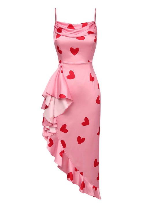 Pink 1960s Heart Cowl Collar Sling Dress